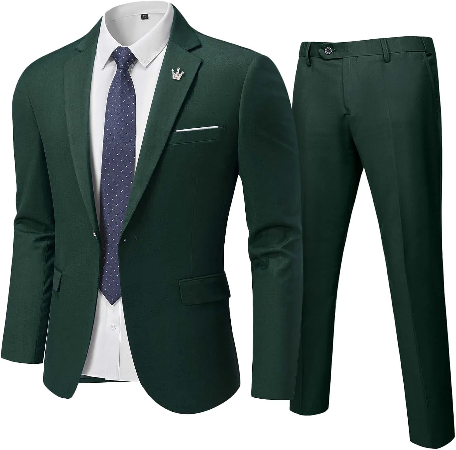 Men's Slim Fit 2 Piece Suit with Tie, One Button Solid Jacket and Pants for Business Weddings Party