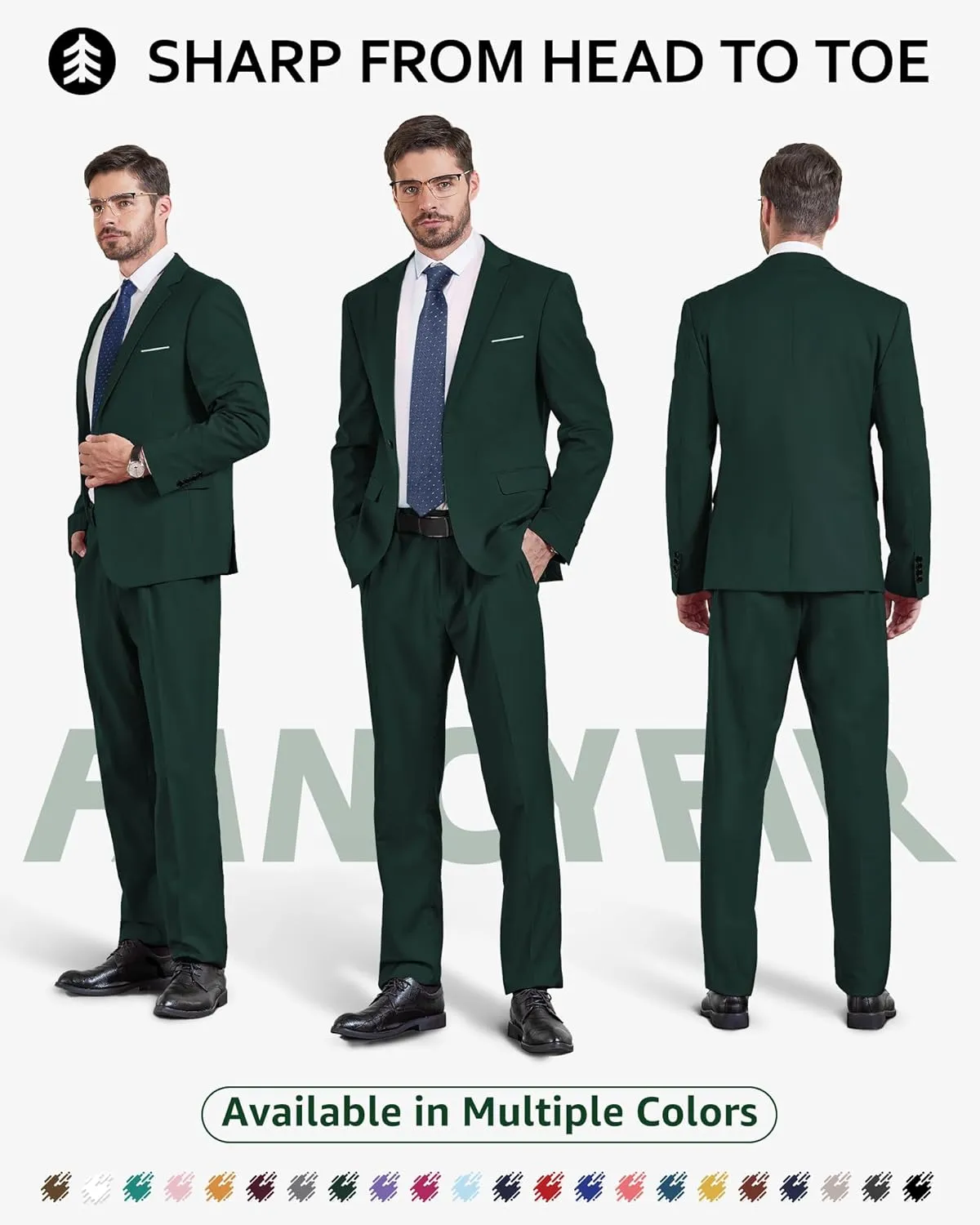 Men's Slim Fit 2 Piece Suit with Tie, One Button Solid Jacket and Pants for Business Weddings Party
