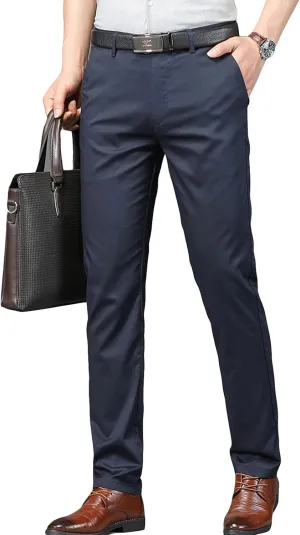 Men's Slim Fit Dress Pant Straight-Fit Casual Stretch Khaki Pant Wrinkle-Resistant Flat-Front Chino Pant (30,Blue)