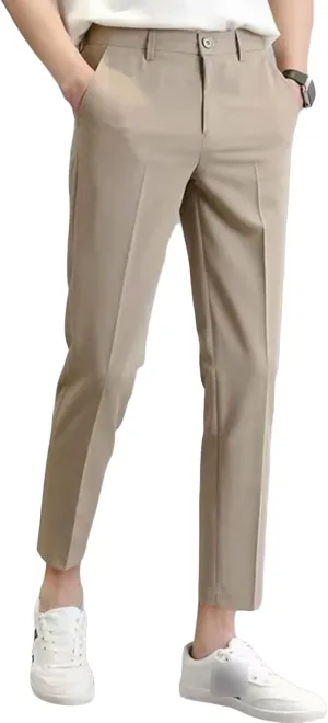 Men's Slim-Fit Flat-Front Dress Pant Skinny Wrinkle-Resistant Chino Pant Straight Stretch Cargo Pant Trouser (30,Khaki)