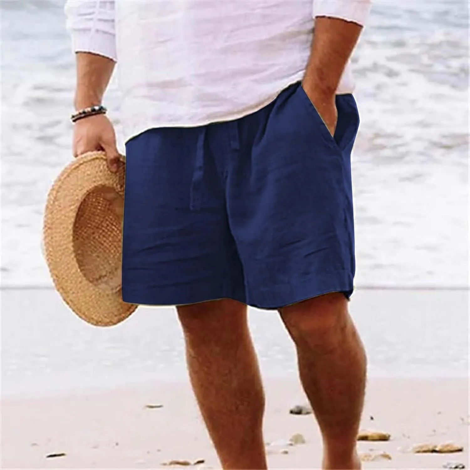 Mens White Summer Linen Shorts Shorts Beach Shorts Casual Cotton Linen Shorts Mens White Summer Linen Shorts Mens
