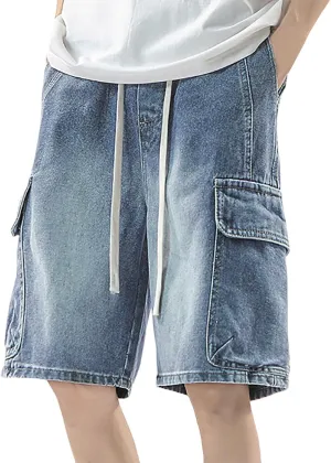 Mens Y2K Grunge Baggy Jean Shorts Casual Hip Hop Aesthetic Pants Loose Fit Denim Shorts Streetwear Clothes