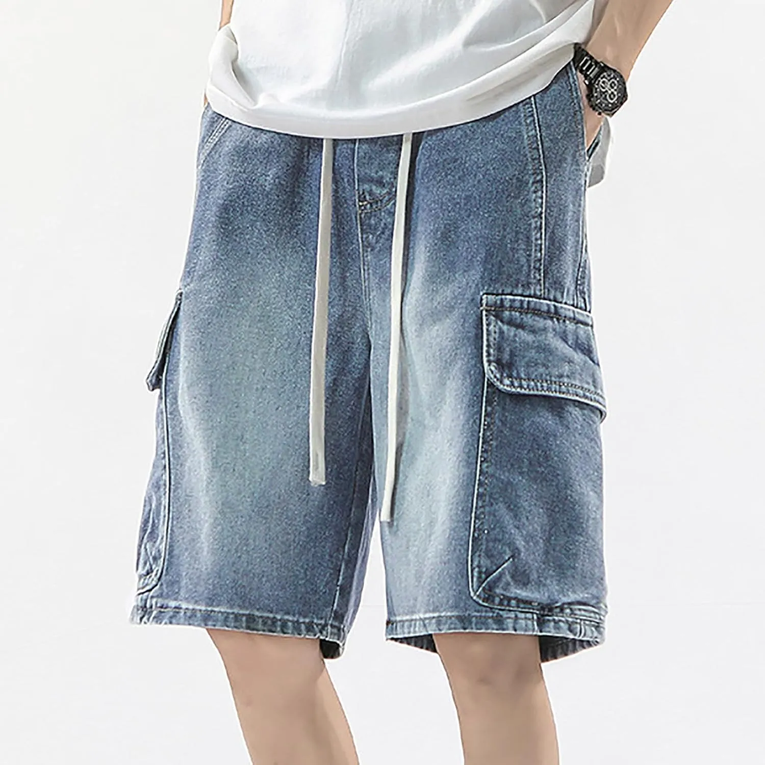 Mens Y2K Grunge Baggy Jean Shorts Casual Hip Hop Aesthetic Pants Loose Fit Denim Shorts Streetwear Clothes