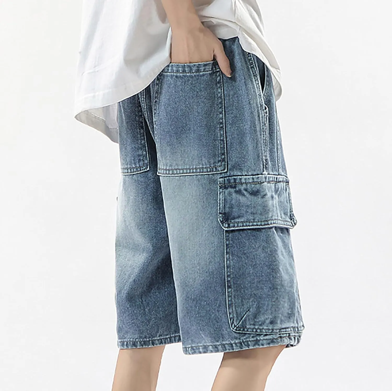 Mens Y2K Grunge Baggy Jean Shorts Casual Hip Hop Aesthetic Pants Loose Fit Denim Shorts Streetwear Clothes