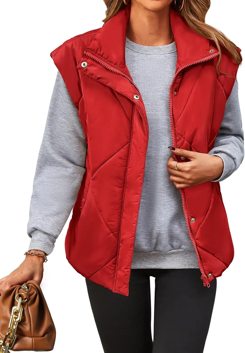 MEROKEETY Women's 2024 Winter Puffer Vest Quilted Stand Collar Zip Up Padded Gilet Coat with Pockets