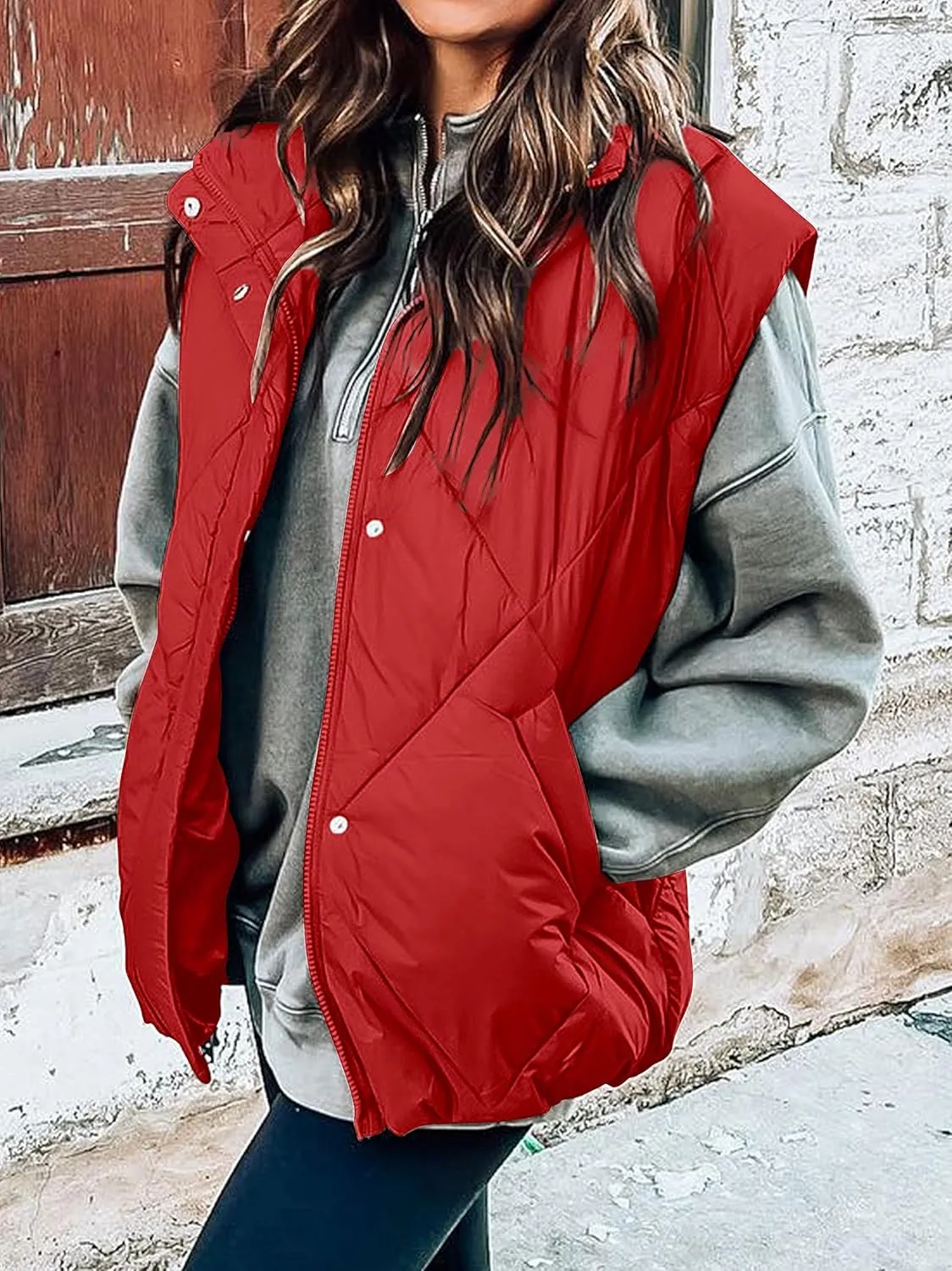 MEROKEETY Women's 2024 Winter Puffer Vest Quilted Stand Collar Zip Up Padded Gilet Coat with Pockets