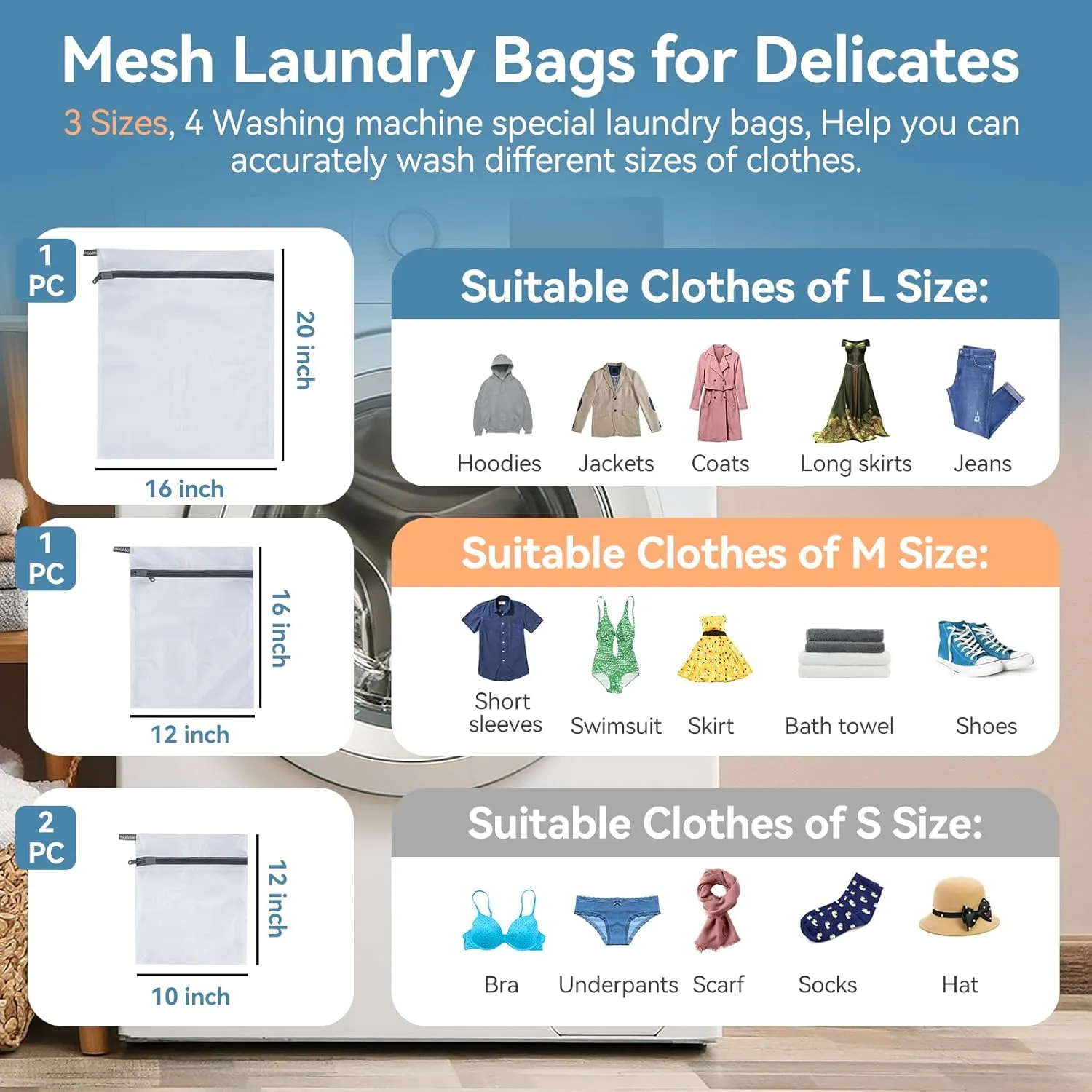 Mesh Laundry Bags for Delicates, 4Pcs Laundry Bags Mesh Wash Bags,Lingerie Bags for Washing Delicates, Laundry Bag for Delicates (1 Large,1 Medium,2 Small)