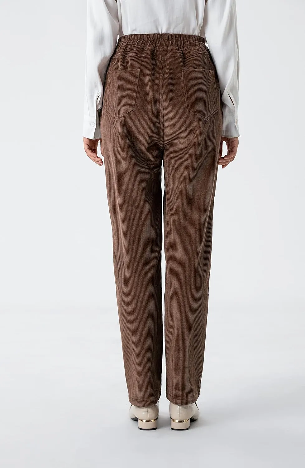 Minibee Women's Casual Corduroy Pants Comfy Pull on Elastic Waist Trousers Drawstring Cotton Pants