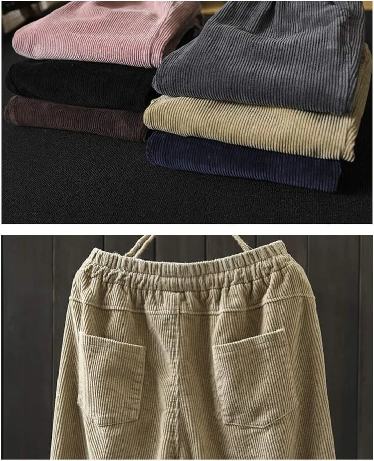 Minibee Women's Casual Corduroy Pants Comfy Pull on Elastic Waist Trousers Drawstring Cotton Pants