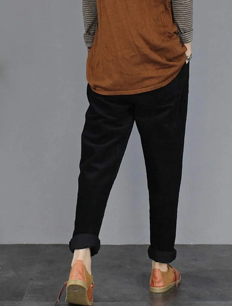Minibee Women's Casual Corduroy Pants Comfy Pull on Elastic Waist Trousers Drawstring Cotton Pants