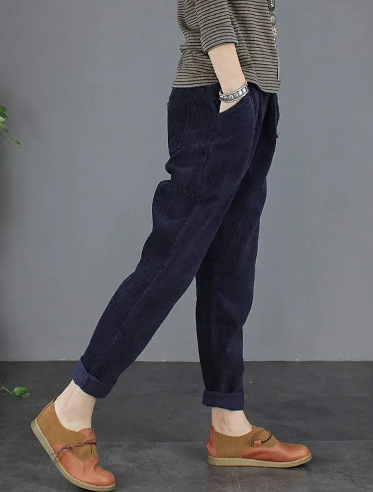 Minibee Women's Casual Corduroy Pants Comfy Pull on Elastic Waist Trousers Drawstring Cotton Pants