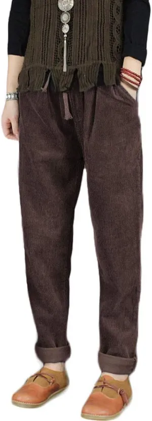 Minibee Women's Casual Corduroy Pants Comfy Pull on Elastic Waist Trousers Drawstring Cotton Pants