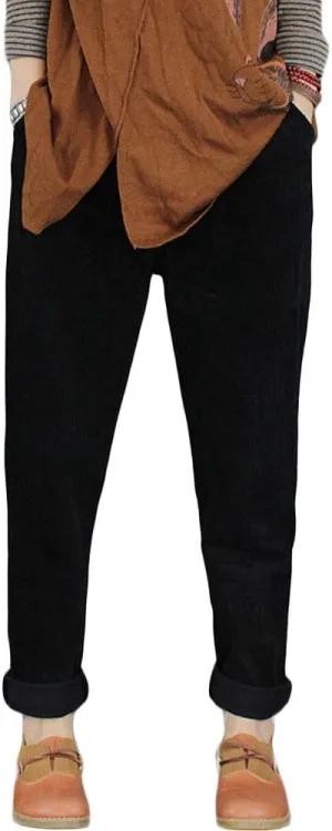 Minibee Women's Casual Corduroy Pants Comfy Pull on Elastic Waist Trousers Drawstring Cotton Pants