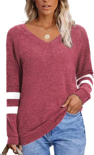 MixShe Womens Tops Fall Fashion Sweatshirt for Women Sweaters V Neck Long Sleeve Shirts Trendy Clothes