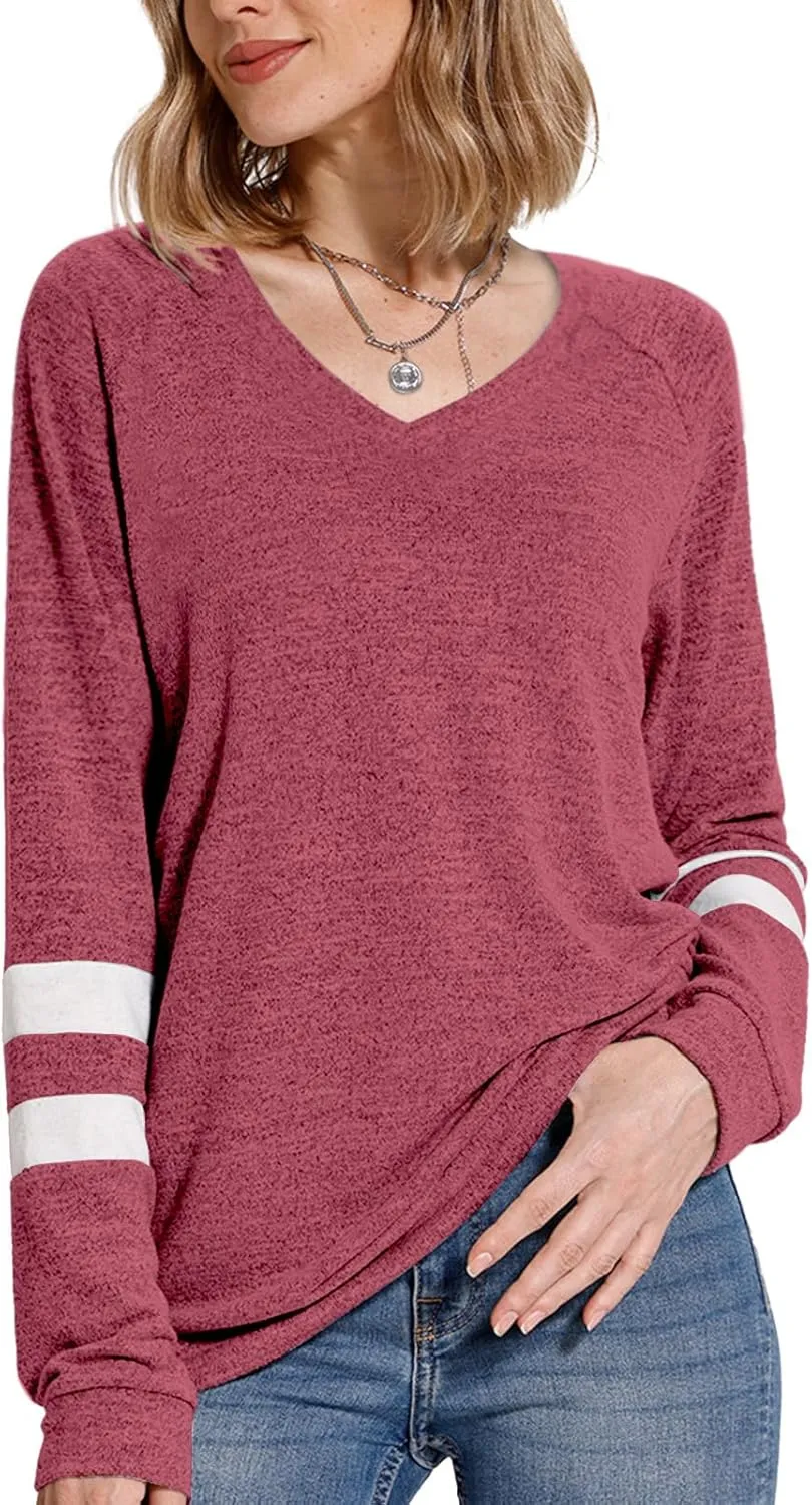 MixShe Womens Tops Fall Fashion Sweatshirt for Women Sweaters V Neck Long Sleeve Shirts Trendy Clothes