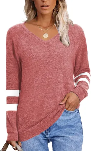 MixShe Womens Tops Fall Fashion Sweatshirt for Women Sweaters V Neck Long Sleeve Shirts Trendy Clothes