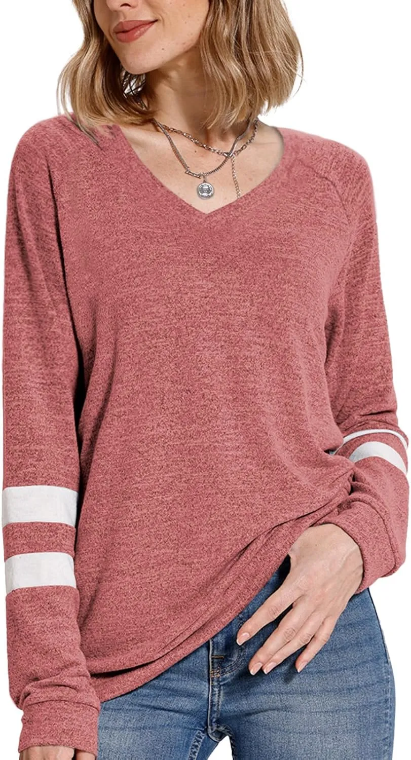 MixShe Womens Tops Fall Fashion Sweatshirt for Women Sweaters V Neck Long Sleeve Shirts Trendy Clothes