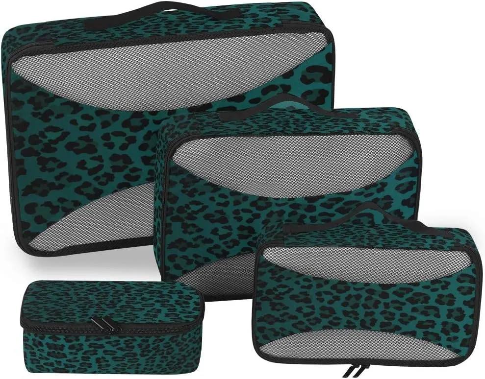 MNSRUU Packing Cubes Leopard Print Turquoise Compression Luggage Cubes Travel Organizer Packing Bags for Suitcases, 4 PCS