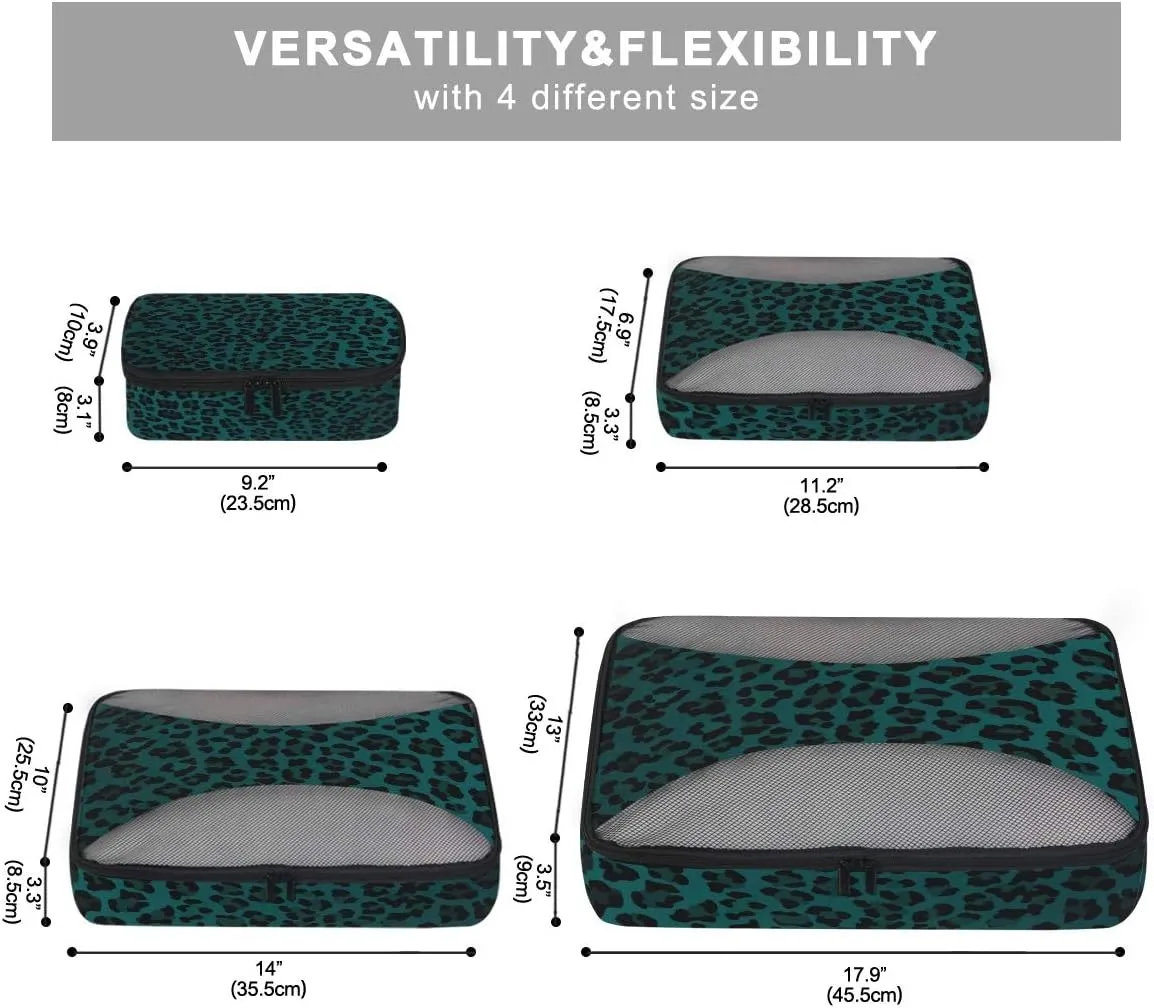 MNSRUU Packing Cubes Leopard Print Turquoise Compression Luggage Cubes Travel Organizer Packing Bags for Suitcases, 4 PCS