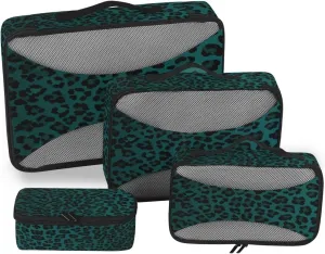 MNSRUU Packing Cubes Leopard Print Turquoise Compression Luggage Cubes Travel Organizer Packing Bags for Suitcases, 4 PCS
