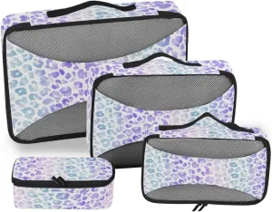 MNSRUU Packing Cubes Leopard Purple Tie Dye Compression Luggage Cubes Travel Organizer Packing Bags for Suitcases, 4 PCS