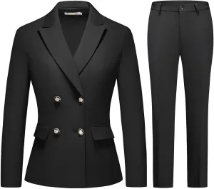 MODFUL Women's 2 Piece Business Suit Double Breasted Blazer and Pants Work Suit Set
