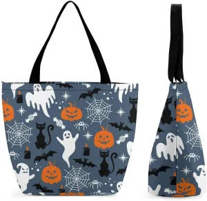 Multicolored Bright Faces Halloweens Hobo Handbags With Zipper Women's Tote Handbags