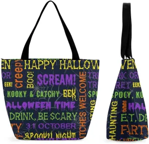 Multicolored Bright Faces Halloweens Hobo Handbags With Zipper Women's Tote Handbags