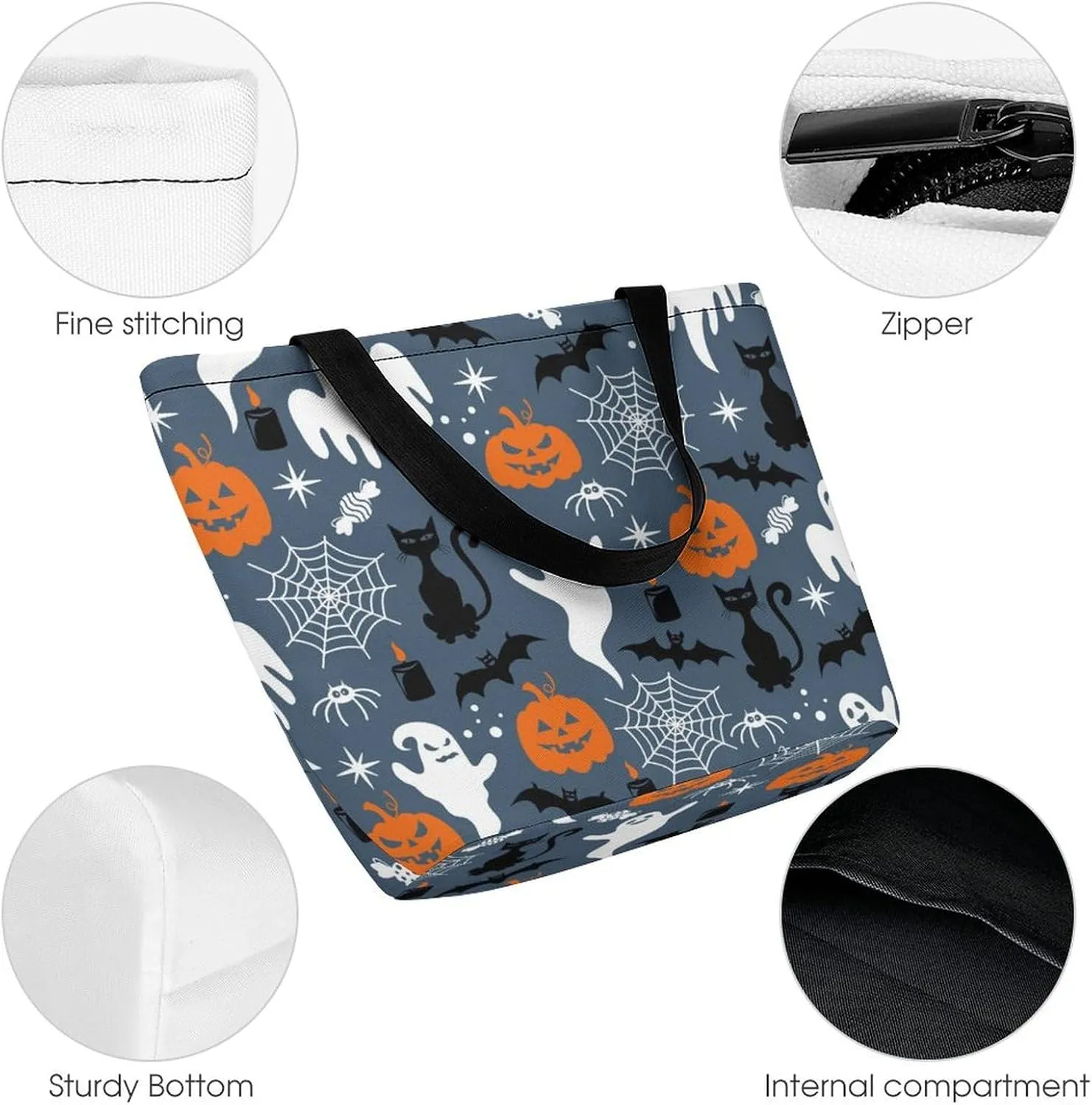 Multicolored Bright Faces Halloweens Hobo Handbags With Zipper Women's Tote Handbags