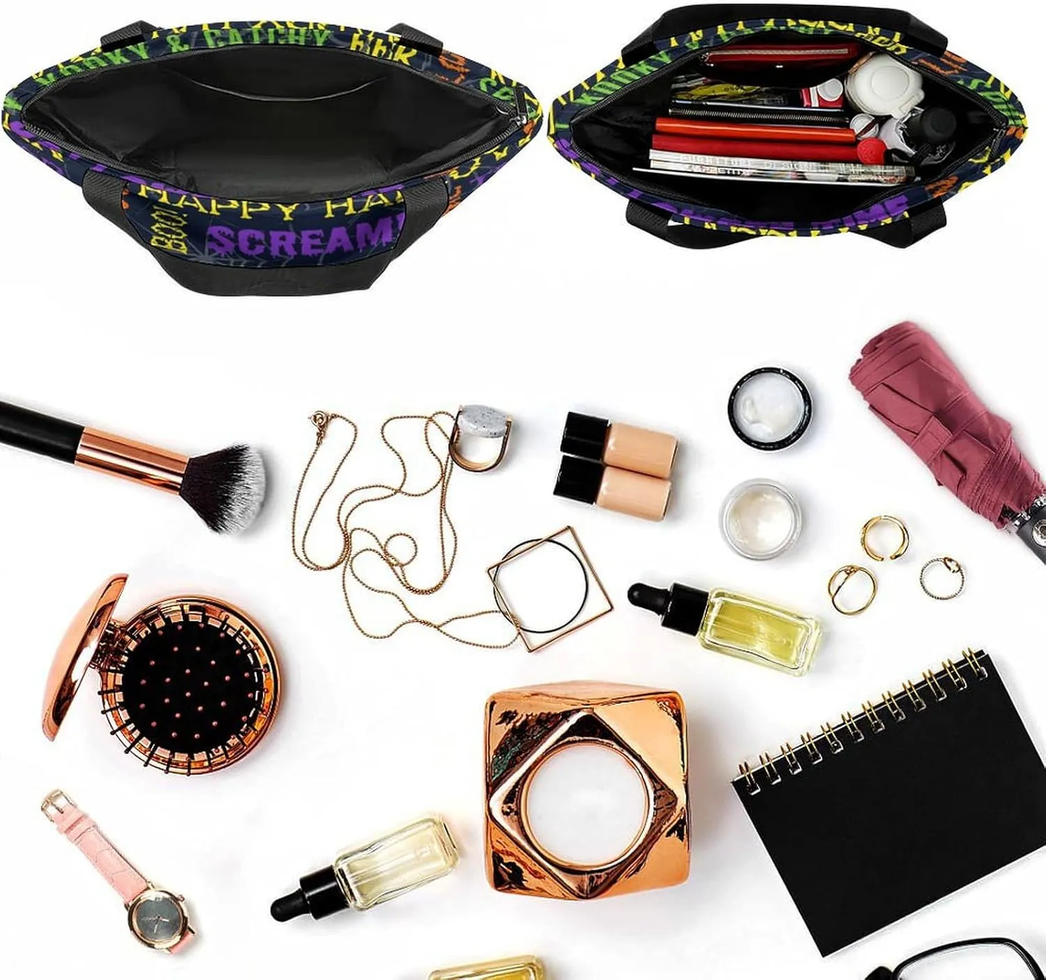 Multicolored Bright Faces Halloweens Hobo Handbags With Zipper Women's Tote Handbags
