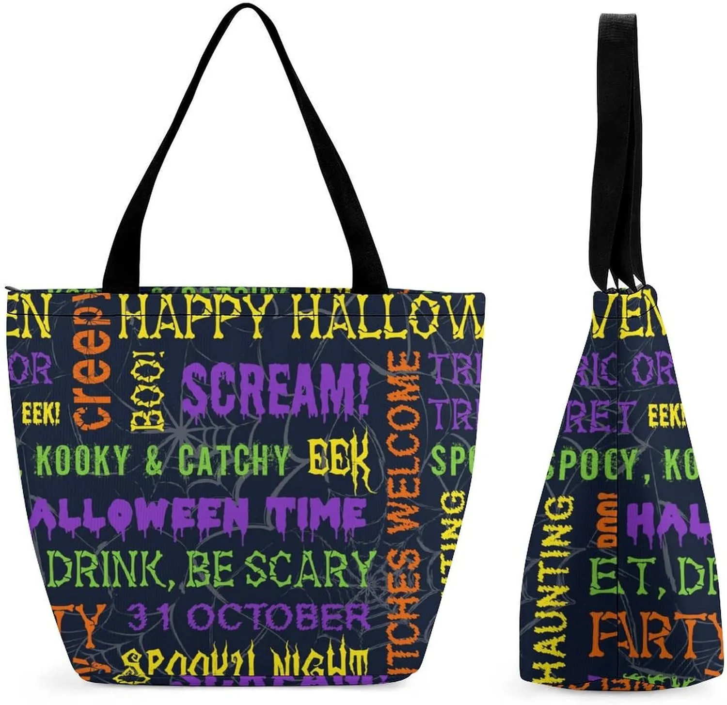 Multicolored Bright Faces Halloweens Hobo Handbags With Zipper Women's Tote Handbags