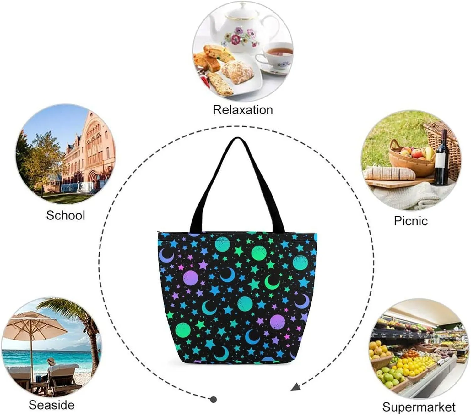 Multicolored Bright Faces Halloweens Hobo Handbags With Zipper Women's Tote Handbags