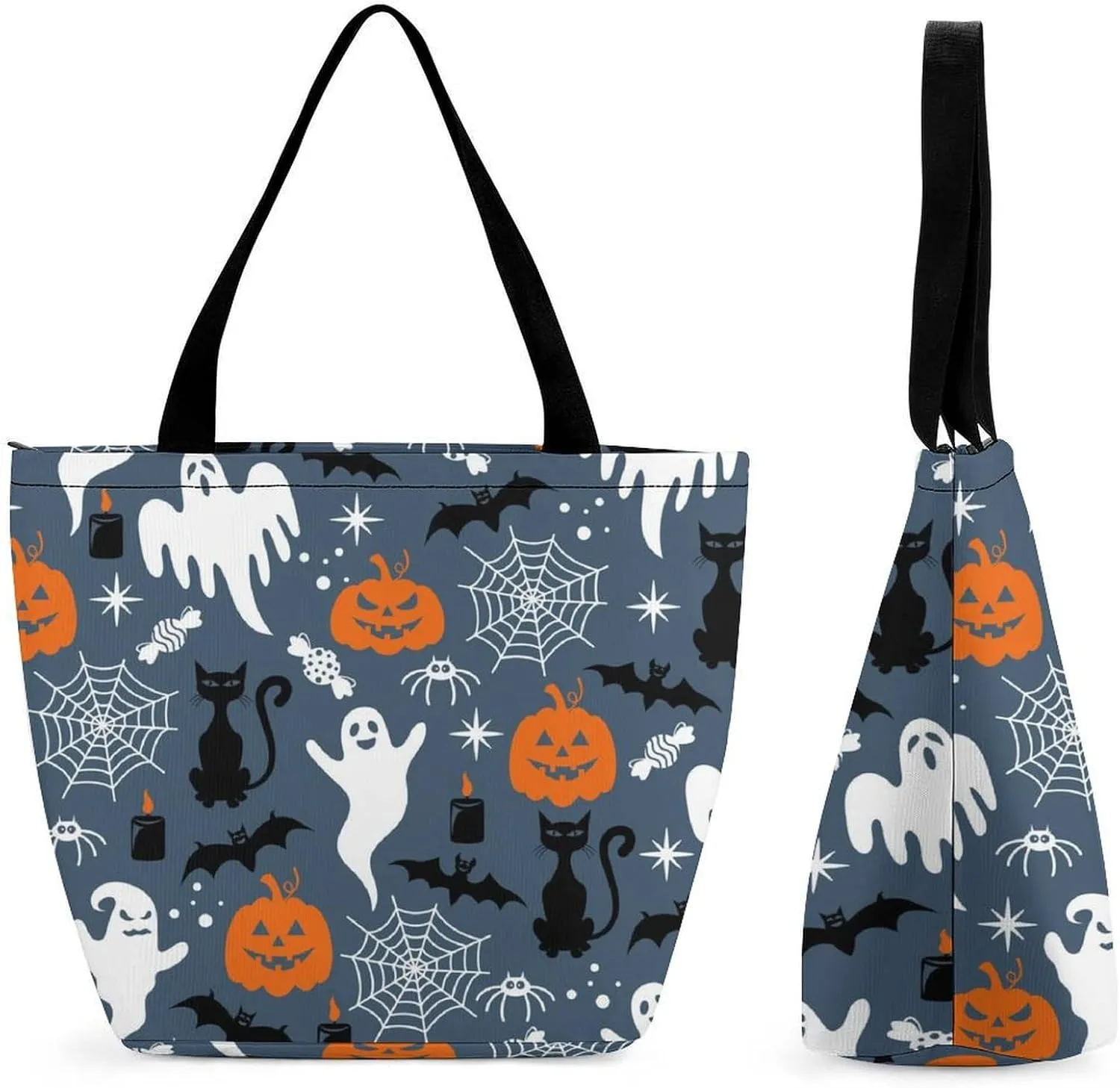Multicolored Bright Faces Halloweens Hobo Handbags With Zipper Women's Tote Handbags