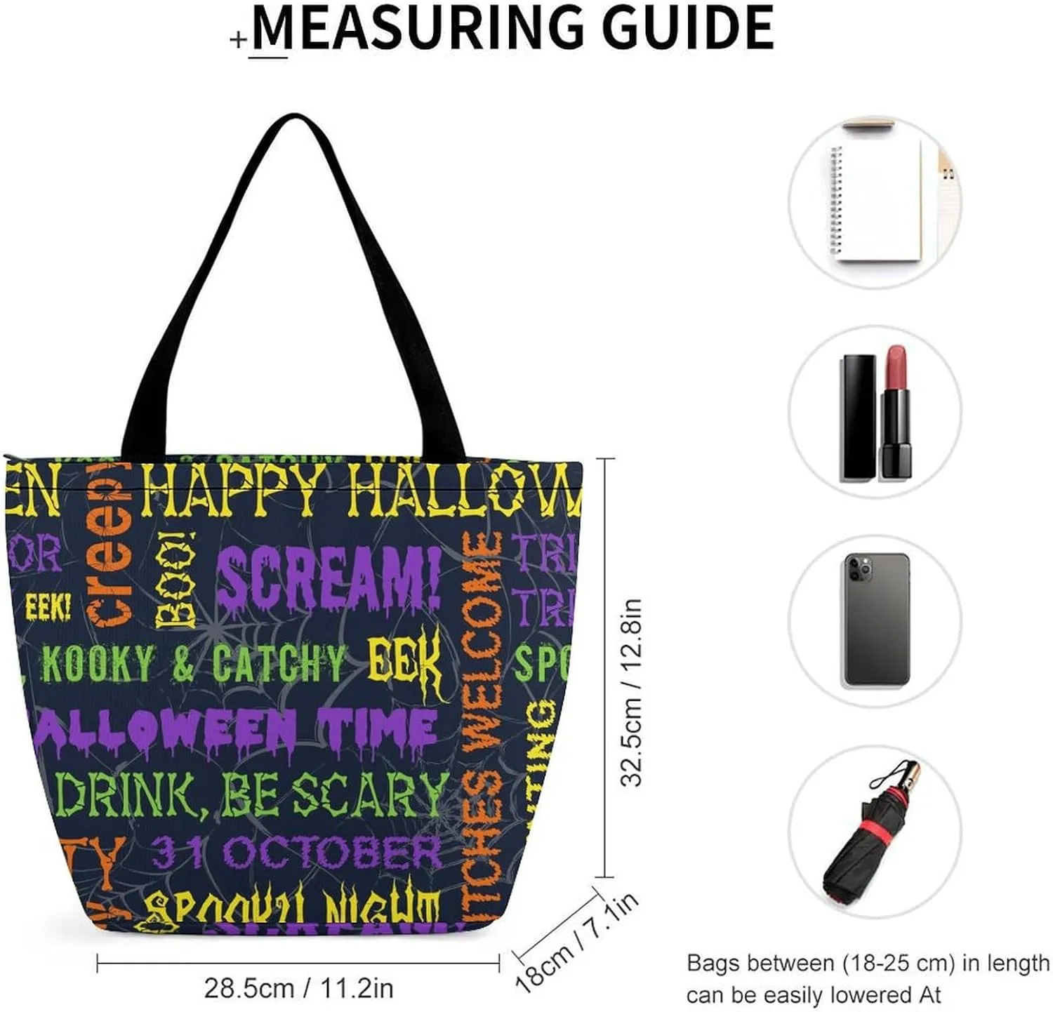 Multicolored Bright Faces Halloweens Hobo Handbags With Zipper Women's Tote Handbags