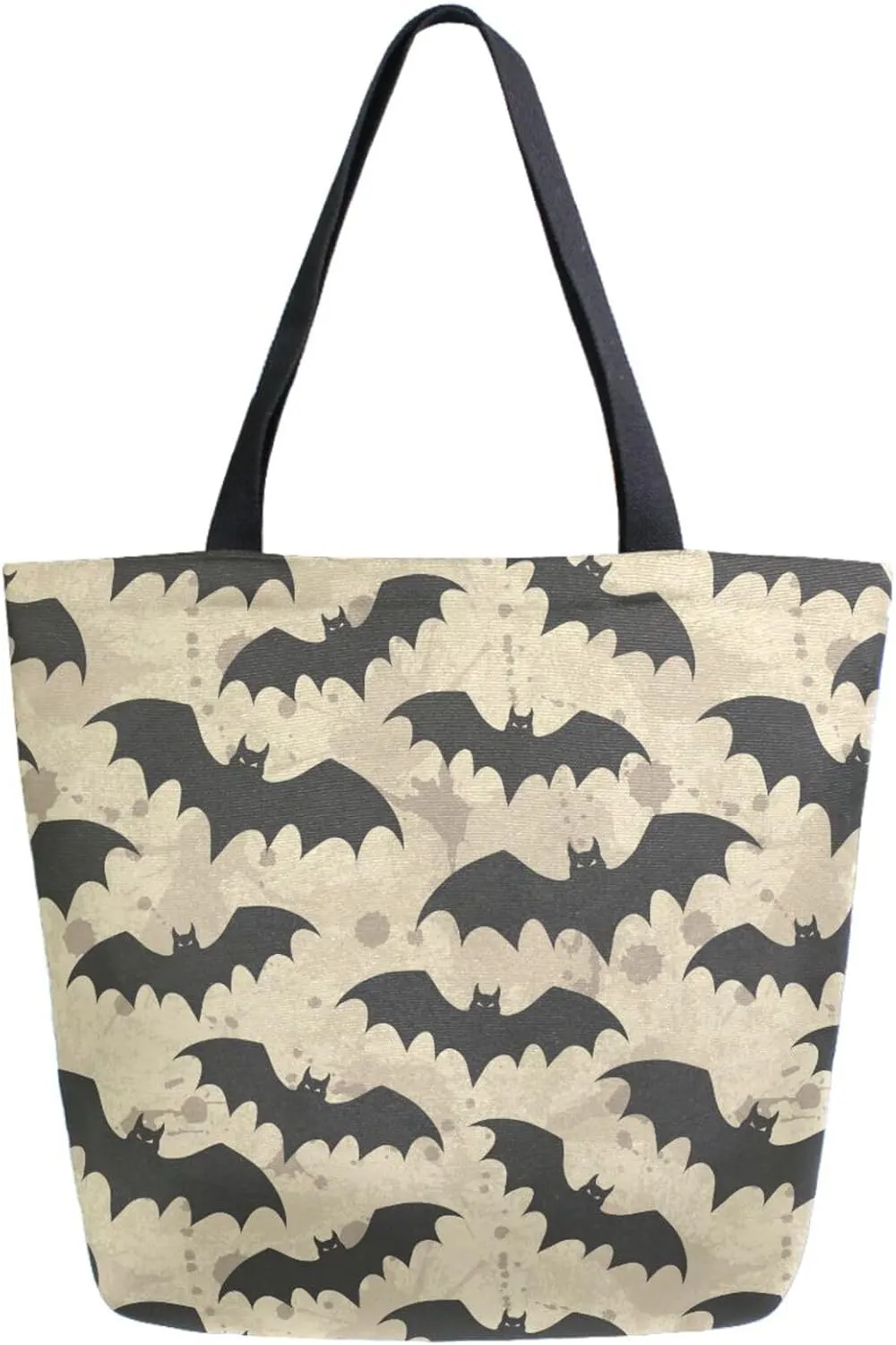 Naanle Extra Large Tote Handle Bags, Halloween Black Bats Floral Canvas Reusable Market Beach Travel Gym Shopping Shoulder Bag for Women