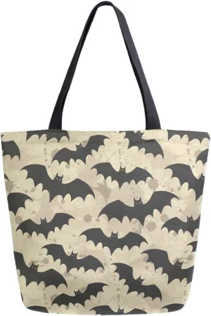 Naanle Extra Large Tote Handle Bags, Halloween Black Bats Floral Canvas Reusable Market Beach Travel Gym Shopping Shoulder Bag for Women
