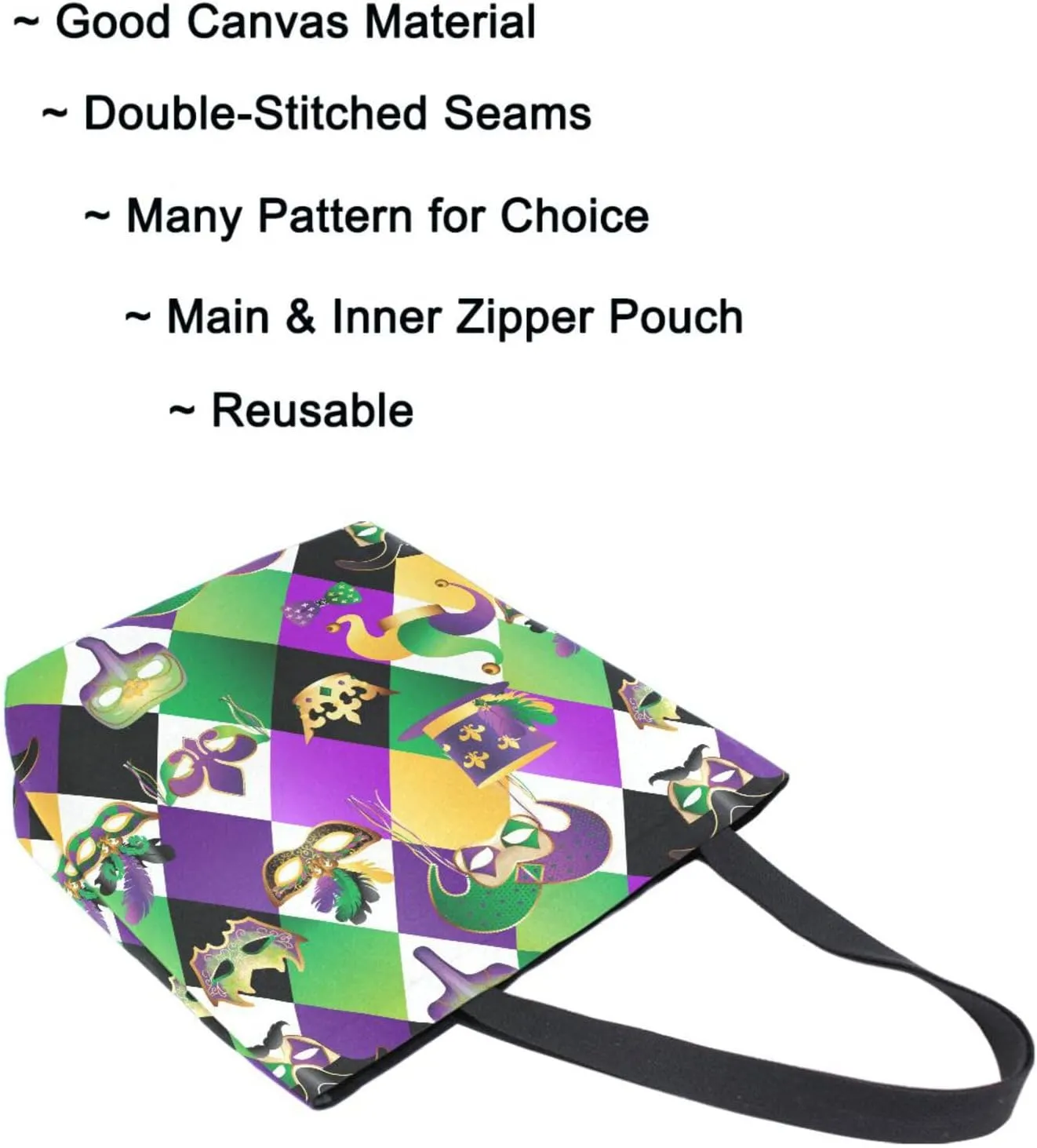 Naanle Fashion Carnival Masks Extra Large Tote Long Handle Bags Canvas Reusable Market Beach Travel Gym Shopping Shoulder Bag