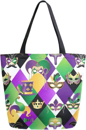 Naanle Fashion Carnival Masks Extra Large Tote Long Handle Bags Canvas Reusable Market Beach Travel Gym Shopping Shoulder Bag