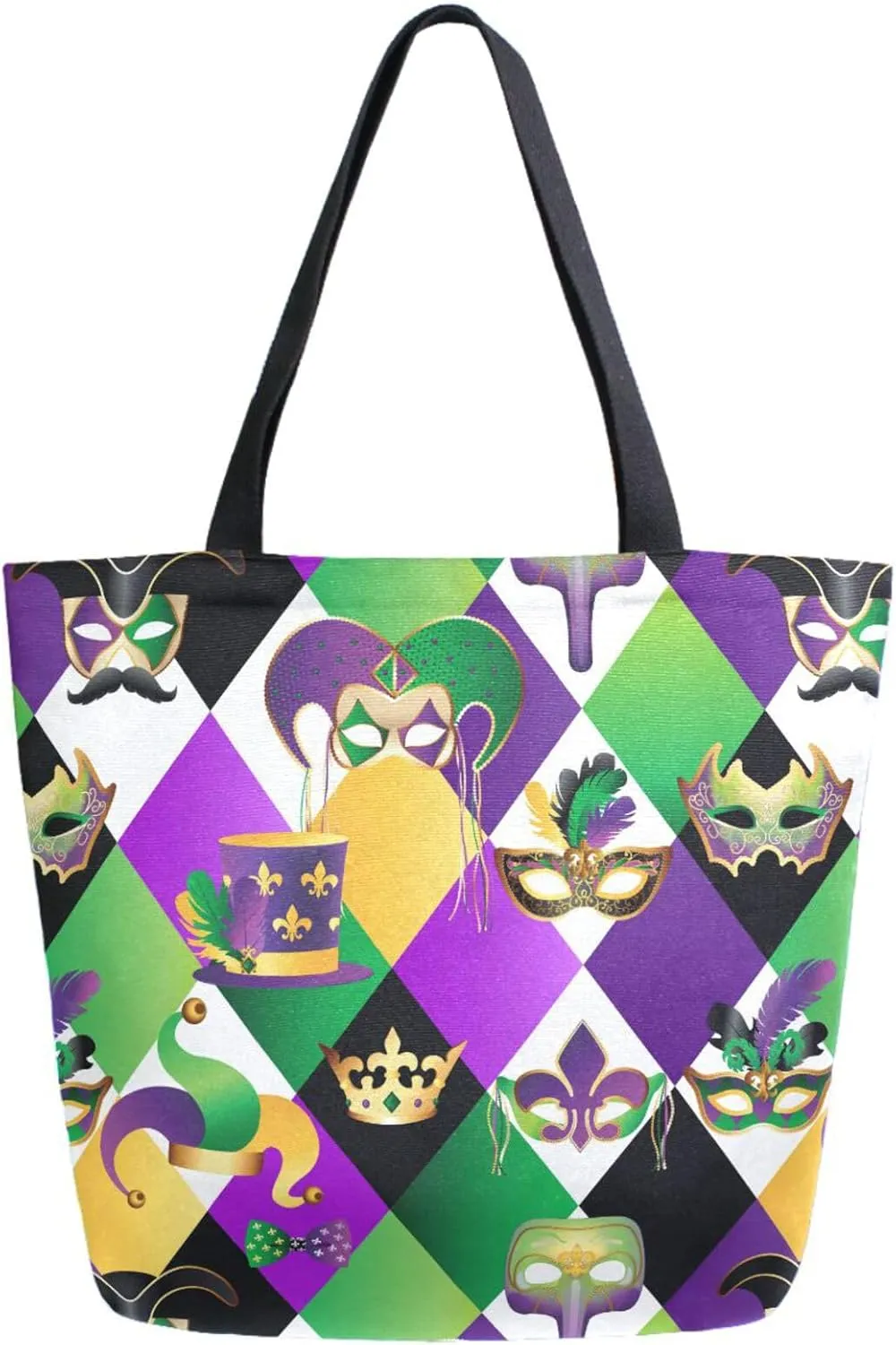 Naanle Fashion Carnival Masks Extra Large Tote Long Handle Bags Canvas Reusable Market Beach Travel Gym Shopping Shoulder Bag