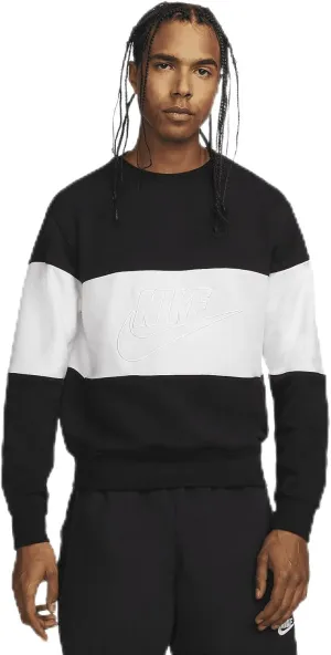 Nike Club Men's French Terry Color-Blocked Crew (FB7848-010, Black/White) Size Large
