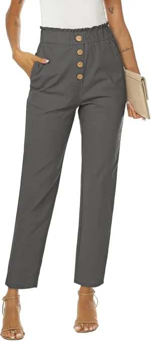 NIMIN Womens Casual Pants High Waisted Work Pants Elastic Cropped Dress Paper Bag Pants with Pockets