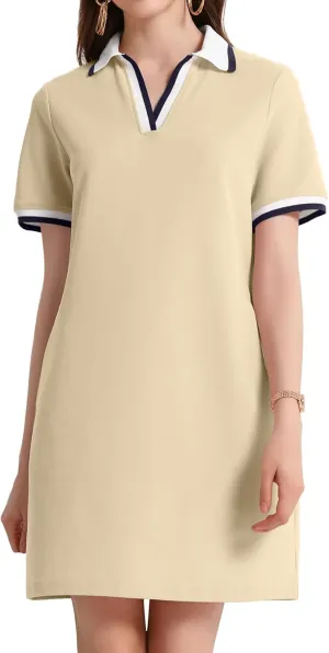 PEHMEA Women's Polo Dress Collared Short Sleeve V Neck Golf Tennis Casual Mini Summer Shirt Dresses with Pockets