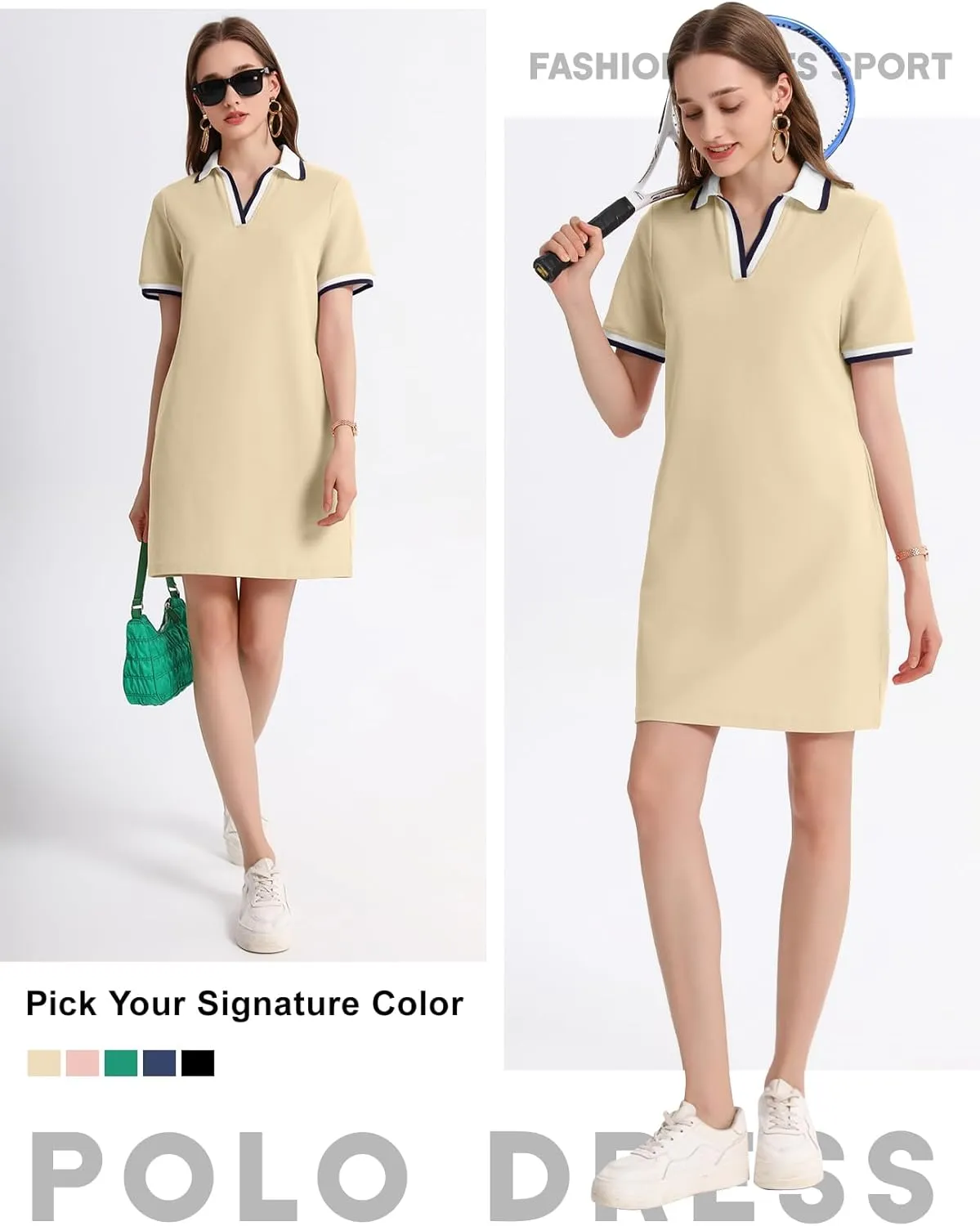 PEHMEA Women's Polo Dress Collared Short Sleeve V Neck Golf Tennis Casual Mini Summer Shirt Dresses with Pockets