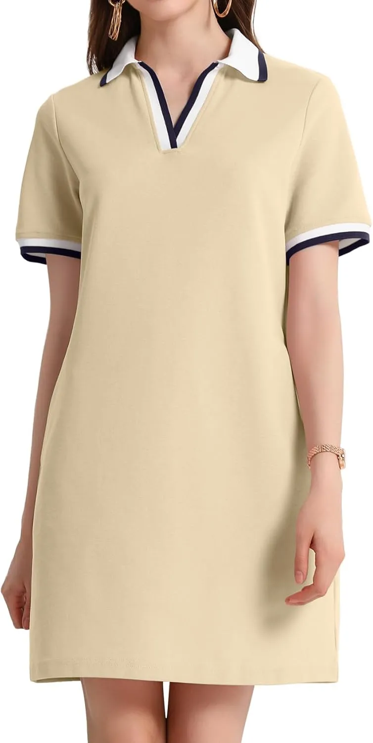 PEHMEA Women's Polo Dress Collared Short Sleeve V Neck Golf Tennis Casual Mini Summer Shirt Dresses with Pockets