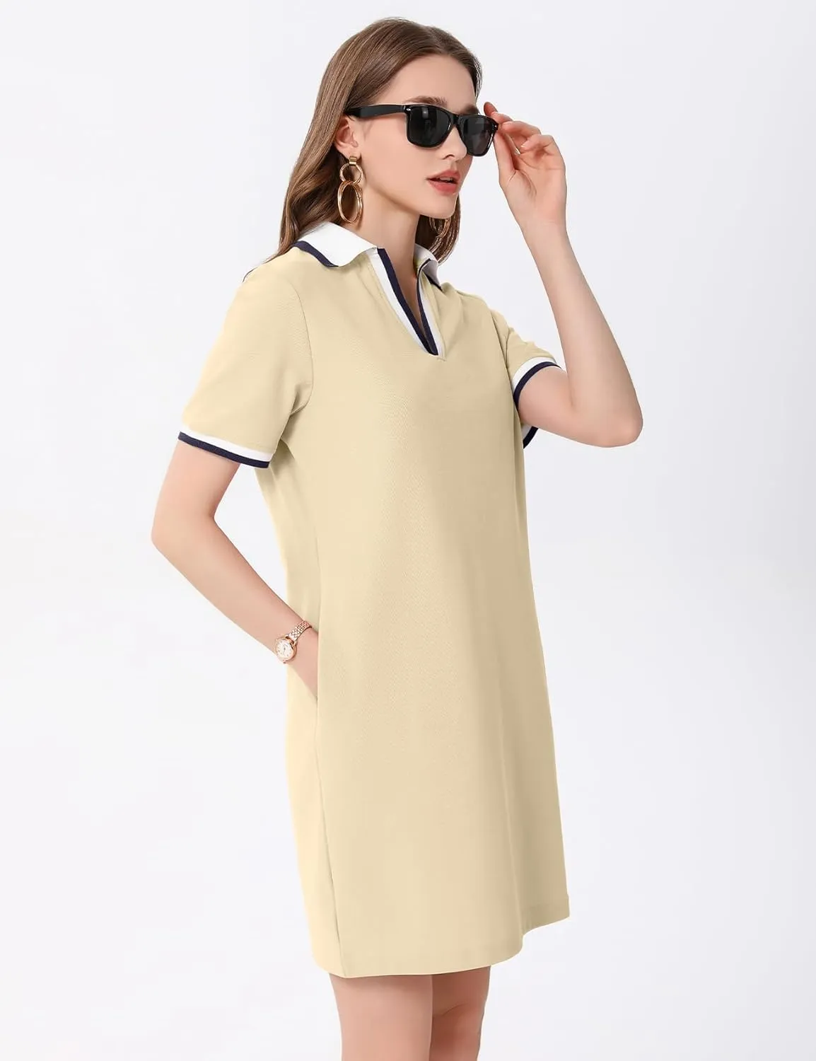PEHMEA Women's Polo Dress Collared Short Sleeve V Neck Golf Tennis Casual Mini Summer Shirt Dresses with Pockets