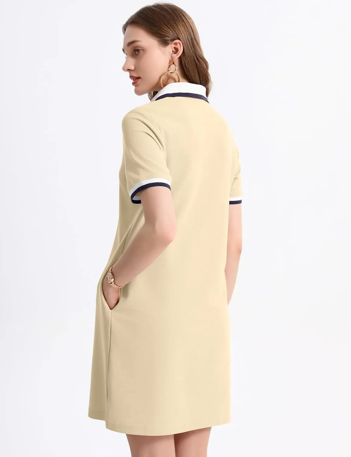 PEHMEA Women's Polo Dress Collared Short Sleeve V Neck Golf Tennis Casual Mini Summer Shirt Dresses with Pockets