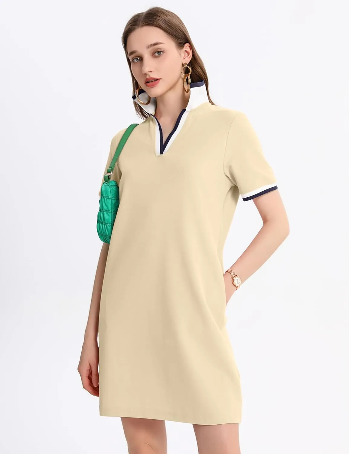 PEHMEA Women's Polo Dress Collared Short Sleeve V Neck Golf Tennis Casual Mini Summer Shirt Dresses with Pockets