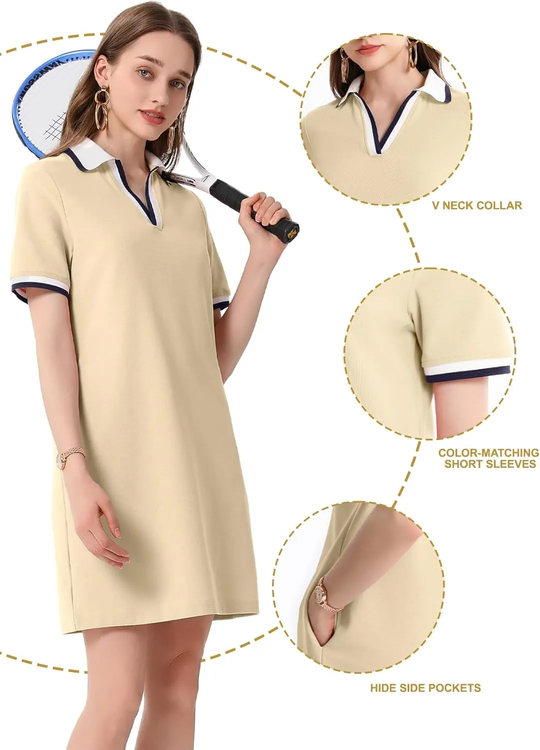 PEHMEA Women's Polo Dress Collared Short Sleeve V Neck Golf Tennis Casual Mini Summer Shirt Dresses with Pockets