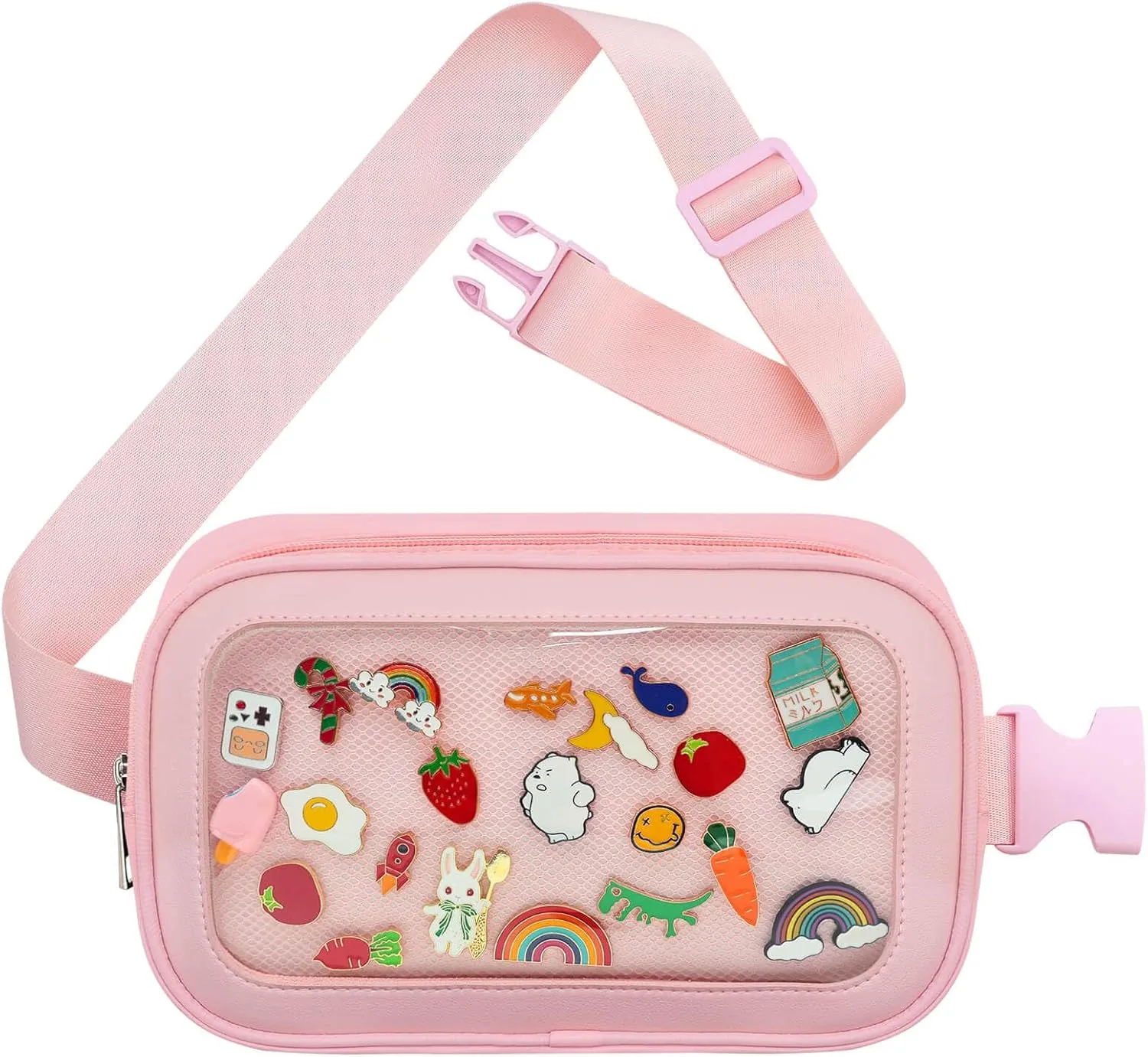 Pin Bag Fanny Pack, Ita Bag Storage Pin, Pink Crossbody Belt Bags for Women Girls Gifts, Pins Display for Sports Memorial Travel Brooches(No Pins Included)