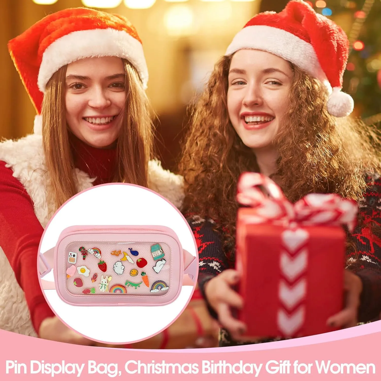 Pin Bag Fanny Pack, Ita Bag Storage Pin, Pink Crossbody Belt Bags for Women Girls Gifts, Pins Display for Sports Memorial Travel Brooches(No Pins Included)